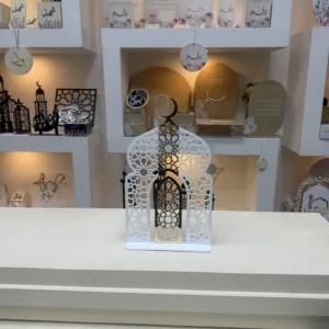 استاند طاولة أكريليك أبيض وذهبي